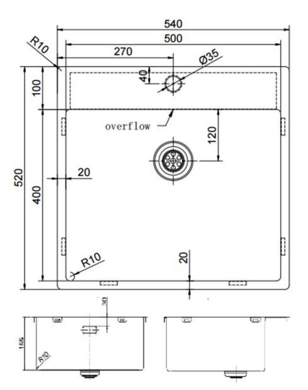 Pure.Sink Exclusivo Gun Metal vask 54x52 cm Tapwing med hanehulbænk 10mm radius PEX5040T-61