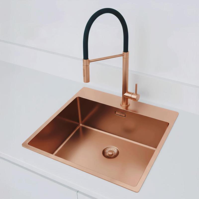 Pure.Sink Exclusivo Kobber køkkenvask 54x52 cm Tapwing med hanehulbænk 10mm radius PEX5040T-62