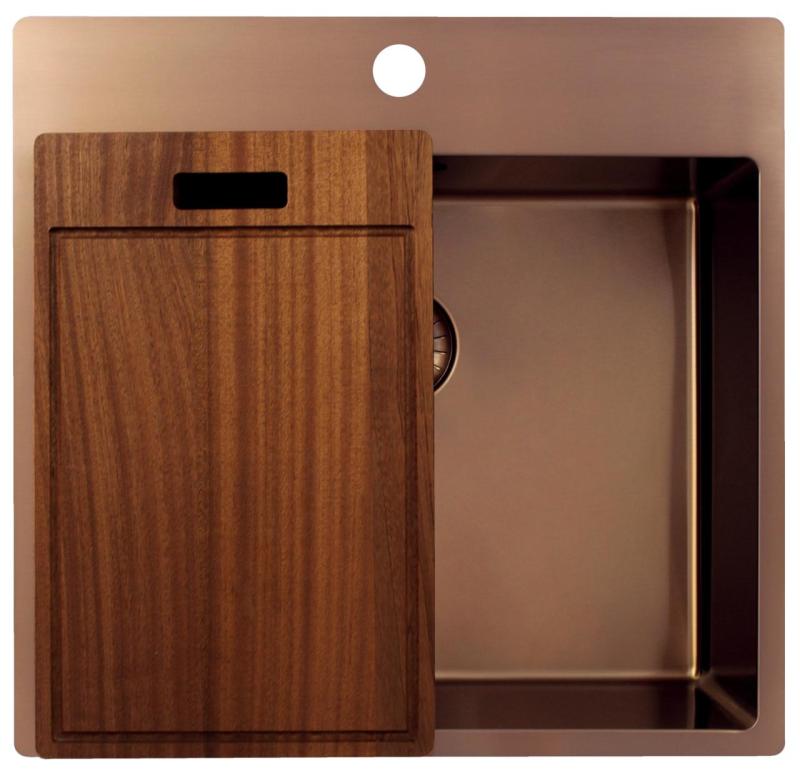Pure.Sink Exclusivo Kobber køkkenvask 54x52 cm Tapwing med hanehulbænk 10mm radius PEX5040T-62