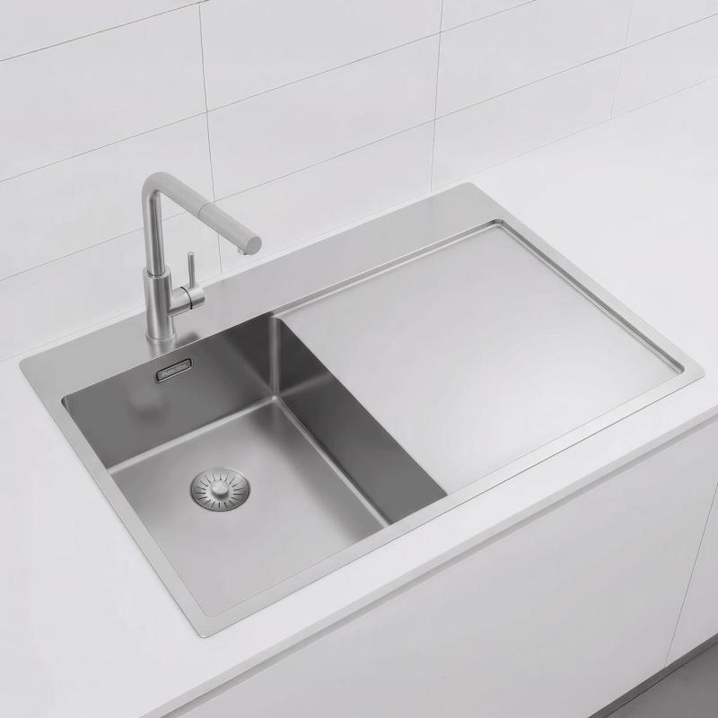 Pure.Sink Exclusivo RVS lille vask med dræningsområde 78x52 cm Tapvinge til venstre PEX3478LT-02