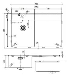 Pure.Sink Exclusivo Guld lille håndvask med dræningsområde 78x52 cm Tapwing venstre PEX3478LT-60