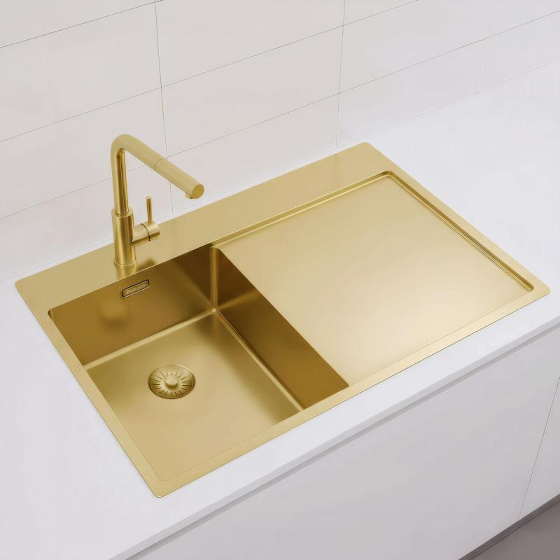 Pure.Sink Exclusivo Lille guldvask med afdrypningsdel 78x52 cm Vandhane til venstre PEX3478LT-60