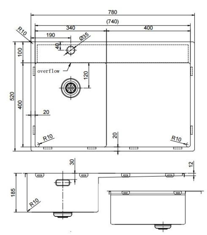 Pure.Sink Exclusivo Lille guldvask med afdrypningsdel 78x52 cm Vandhane til venstre PEX3478LT-60