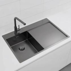 Pure.Sink Exclusivo Gun Metal lille vask med dræningsområde 78x52 cm Tapwing venstre PEX3478LT-61