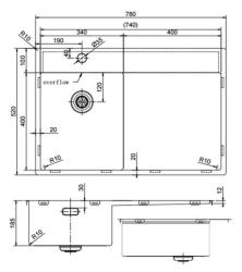 Pure.Sink Exclusivo Gun Metal lille vask med dræningsområde 78x52 cm Tapwing venstre PEX3478LT-61