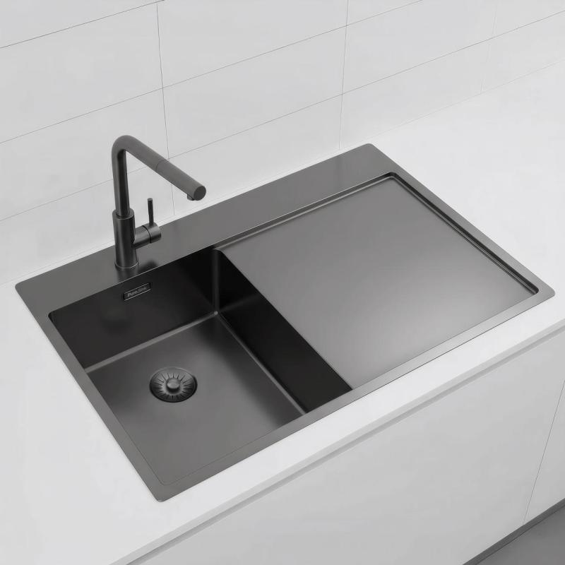 Pure.Sink Exclusivo Gun Metal lille vask med dræningsområde 78x52 cm Tapwing venstre PEX3478LT-61