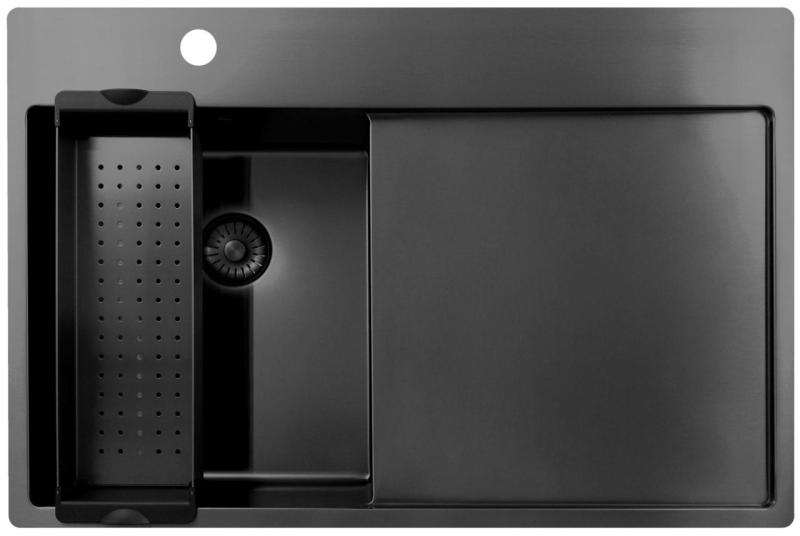 Pure.Sink Exclusivo Gun Metal lille vask med dræningsområde 78x52 cm Tapwing venstre PEX3478LT-61