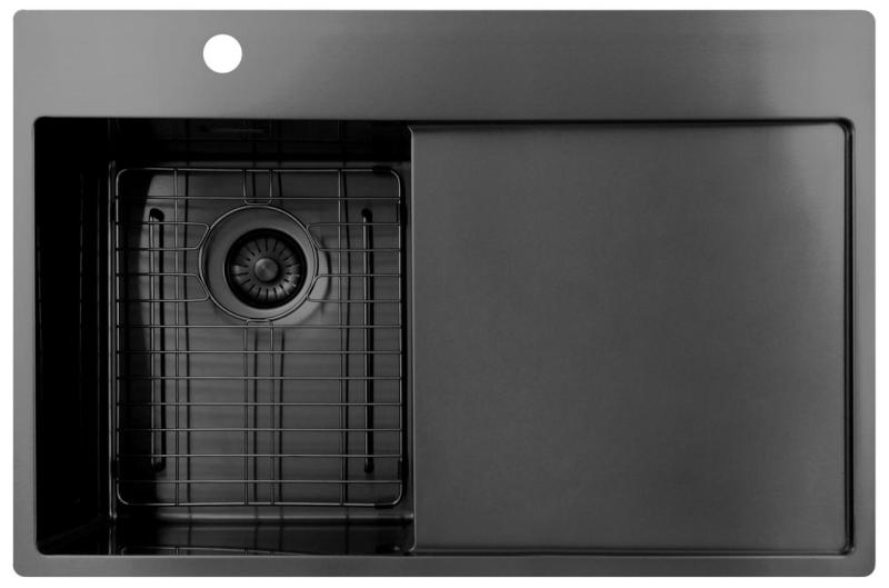 Pure.Sink Exclusivo Gun Metal lille vask med dræningsområde 78x52 cm Tapwing venstre PEX3478LT-61