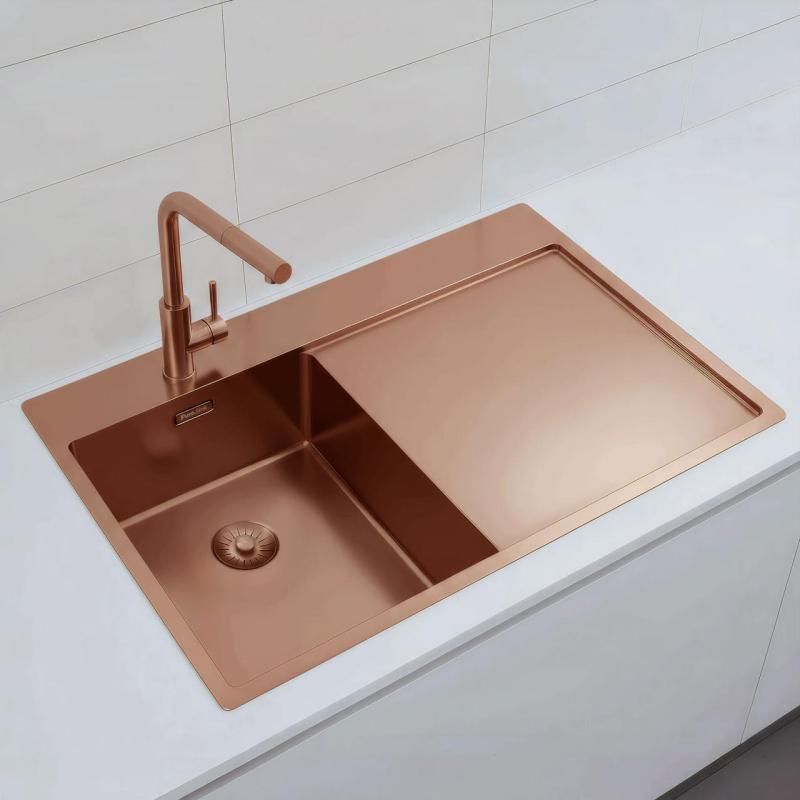 Pure.Sink Exclusivo Kobber lille håndvask med drypområde 78x52 cm Tapwing venstre PEX3478LT-62