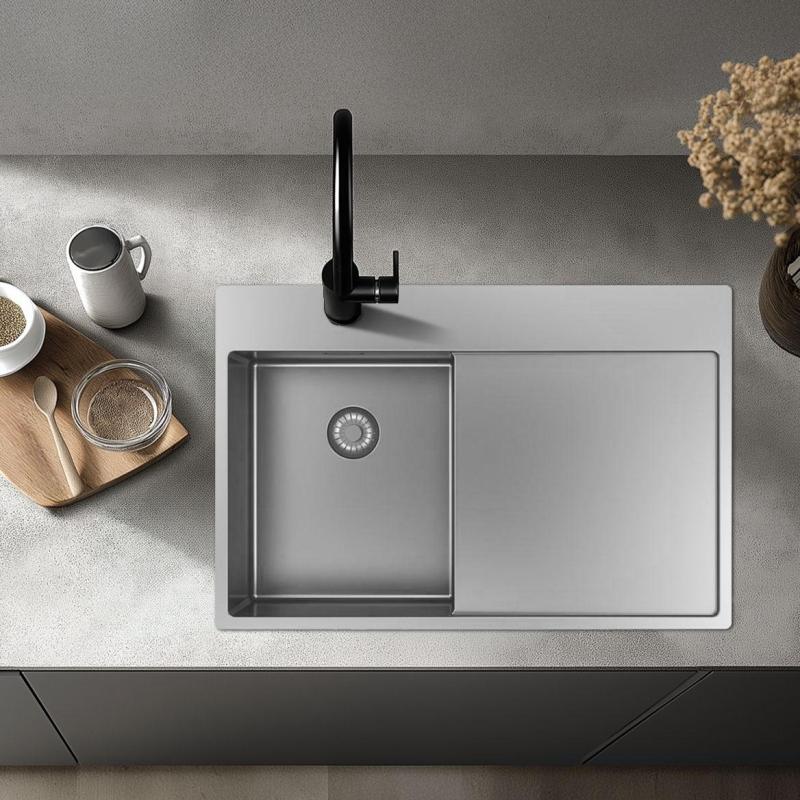 Pure.Sink Exclusivo RVS lille vask med dræningsområde 78x52 cm Tapwing til højre PEX3478RT-02