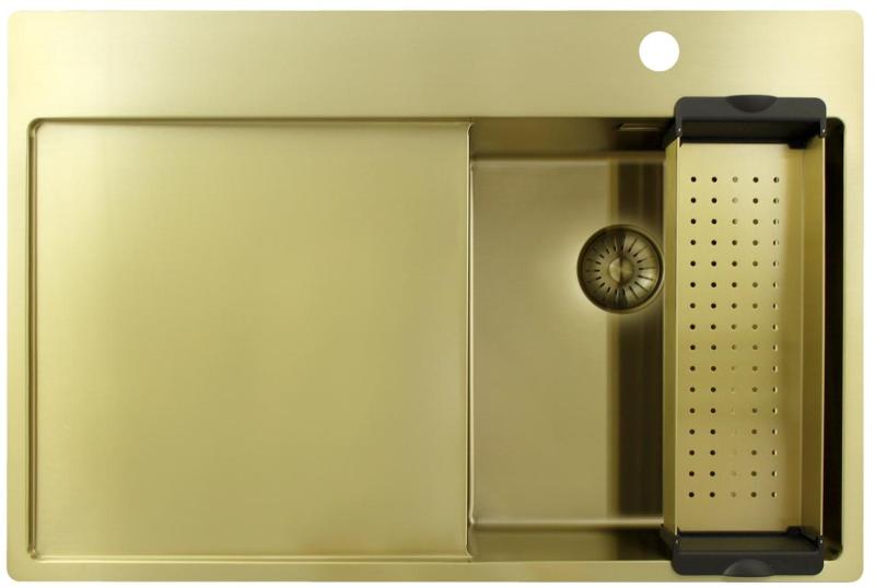 Pure.Sink Exclusivo Lille vask i guld med afdrypningsområde 78x52 cm Tapwing til højre PEX3478RT-60