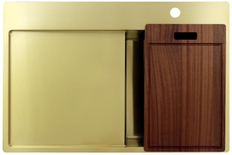 Pure.Sink Exclusivo Lille vask i guld med afdrypningsområde 78x52 cm Tapwing til højre PEX3478RT-60