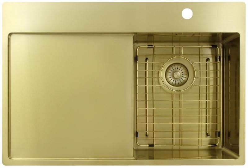 Pure.Sink Exclusivo Lille vask i guld med afdrypningsområde 78x52 cm Tapwing til højre PEX3478RT-60