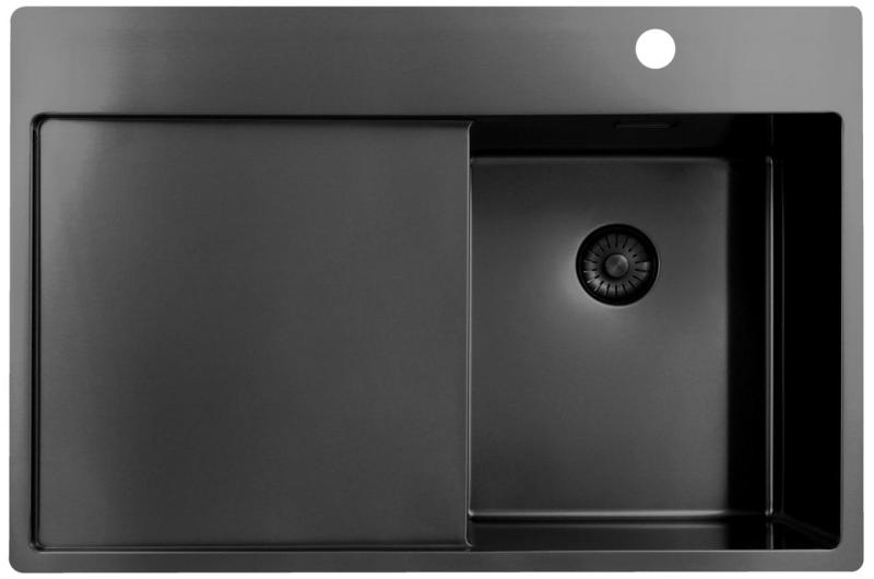Pure.Sink Exclusivo Gun Metal lille vask med dræningsområde 78x52 cm Tapwing højre PEX3478RT-61