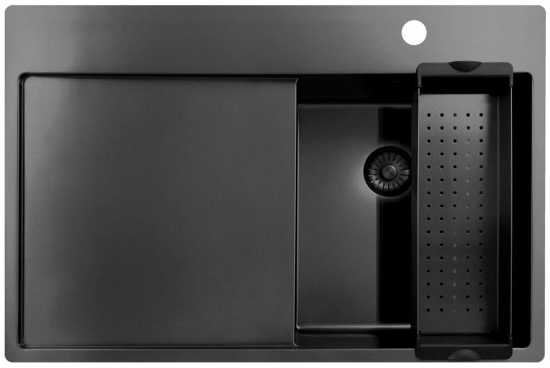 Pure.Sink Exclusivo Gun Metal lille vask med dræningsområde 78x52 cm Tapwing højre PEX3478RT-61