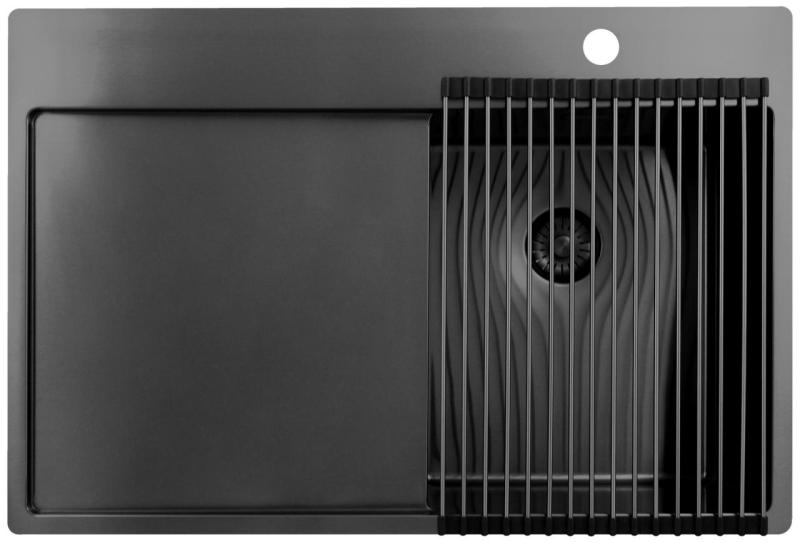 Pure.Sink Exclusivo Gun Metal lille vask med dræningsområde 78x52 cm Tapwing højre PEX3478RT-61