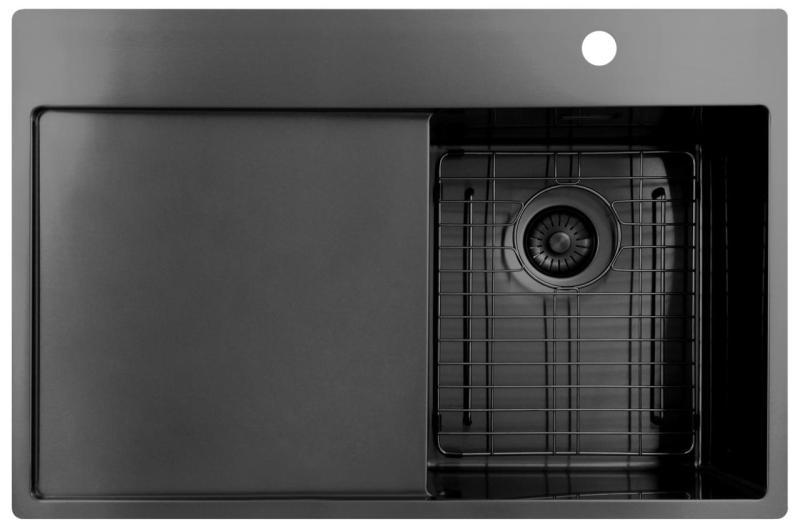 Pure.Sink Exclusivo Gun Metal lille vask med dræningsområde 78x52 cm Tapwing højre PEX3478RT-61