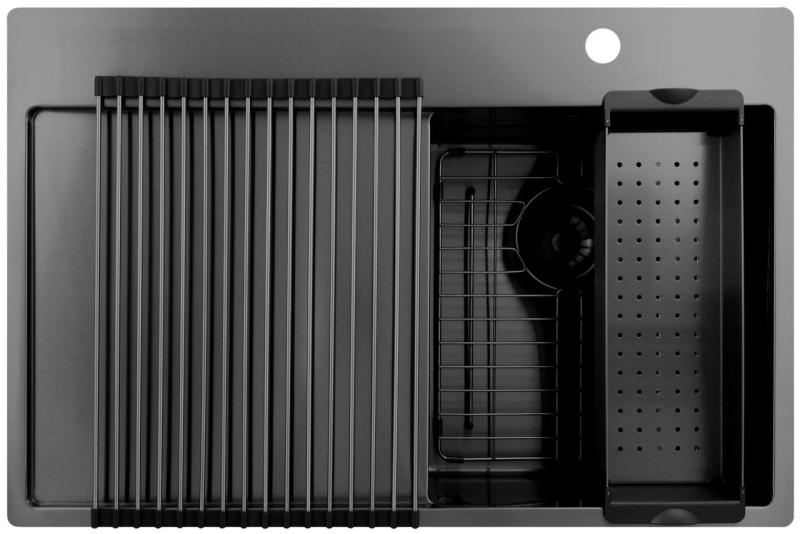 Pure.Sink Exclusivo Gun Metal lille vask med dræningsområde 78x52 cm Tapwing højre PEX3478RT-61