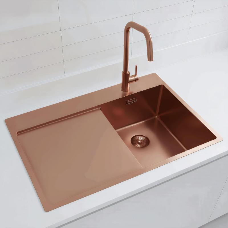 Pure.Sink Exclusivo Kobber lille vask med drypområde 78x52 cm Tapwing højre PEX3478RT-62