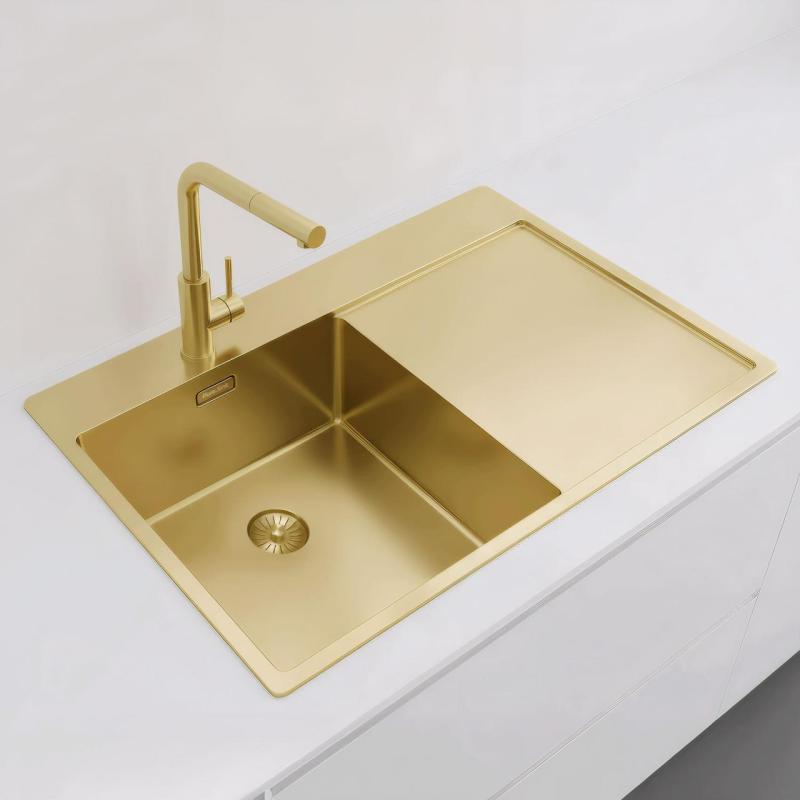 Pure.Sink Exclusivo Guldvask med afdrypningsområde 78x52 cm Vandhane til venstre PEX4078LT-60