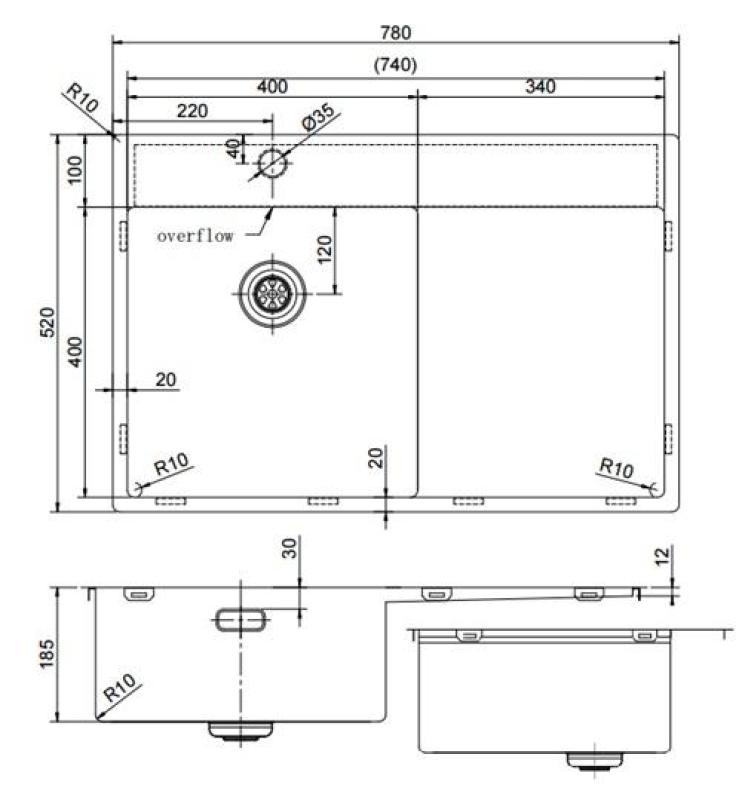 Pure.Sink Exclusivo Guldvask med afdrypningsområde 78x52 cm Vandhane til venstre PEX4078LT-60