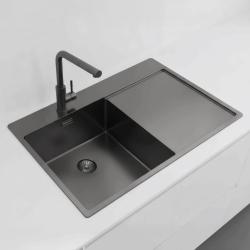 Pure.Sink Exclusivo Gun Metal vask med dræningsområde 78x52 cm Tapwing til venstre PEX4078LT-61