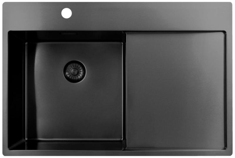 Pure.Sink Exclusivo Gun Metal vask med dræningsområde 78x52 cm Tapwing til venstre PEX4078LT-61