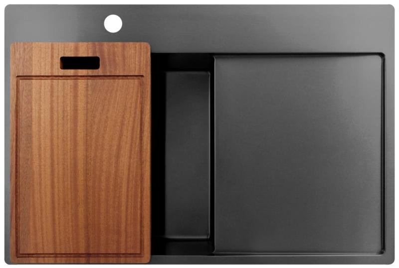 Pure.Sink Exclusivo Gun Metal vask med dræningsområde 78x52 cm Tapwing til venstre PEX4078LT-61