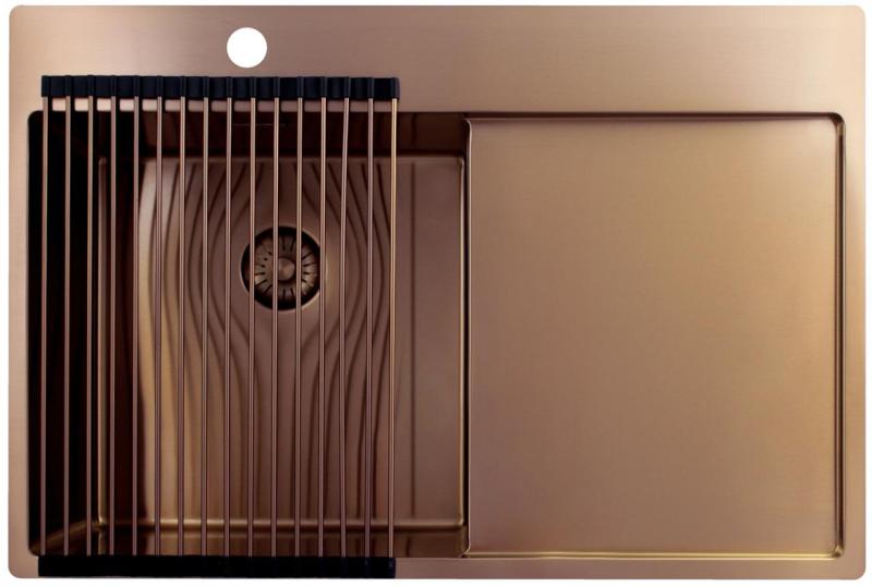 Pure.Sink Exclusivo Kobber køkkenvask med drypbakke 78x52 cm Tapvinge venstre PEX4078LT-62