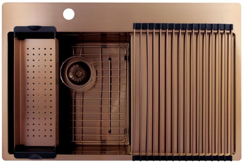 Pure.Sink Exclusivo Kobber køkkenvask med drypbakke 78x52 cm Tapvinge venstre PEX4078LT-62