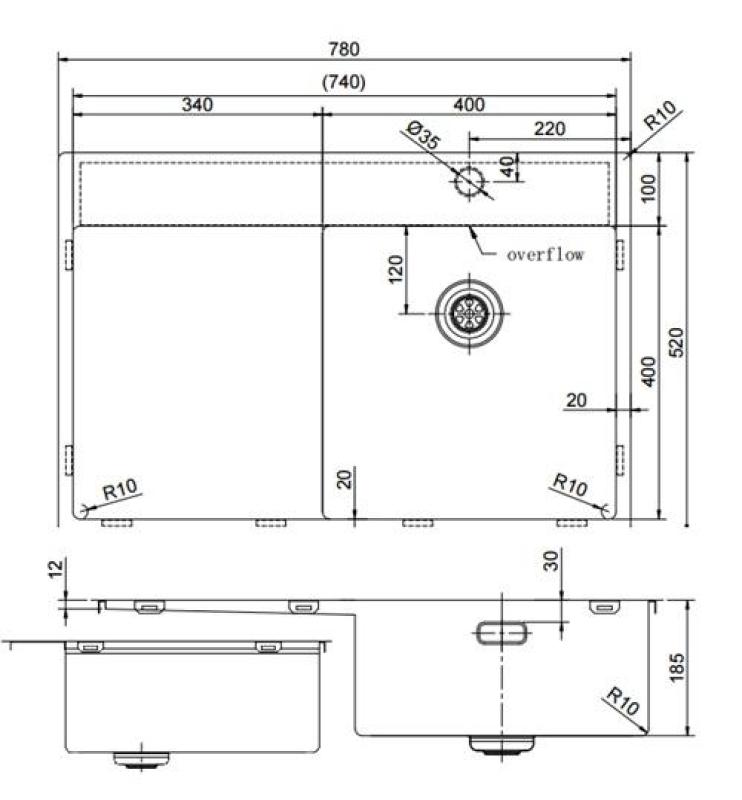 Pure.Sink Exclusivo Guldvask med afdrypningsplade 78x52 cm Tapwing højre PEX4078RT-60
