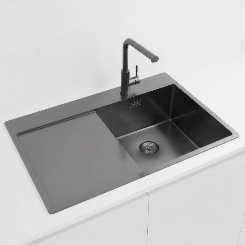 Pure.Sink Exclusivo Gun Metal vask med drypzone 78x52 cm Tapwing højre PEX4078RT-61
