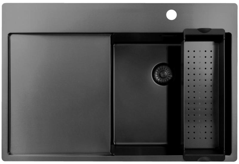 Pure.Sink Exclusivo Gun Metal vask med drypzone 78x52 cm Tapwing højre PEX4078RT-61