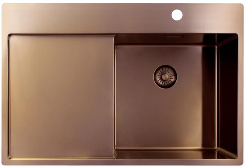 Pure.Sink Exclusivo Kobber køkkenvask med drypområde 78x52 cm Tapwing til højre PEX4078RT-62