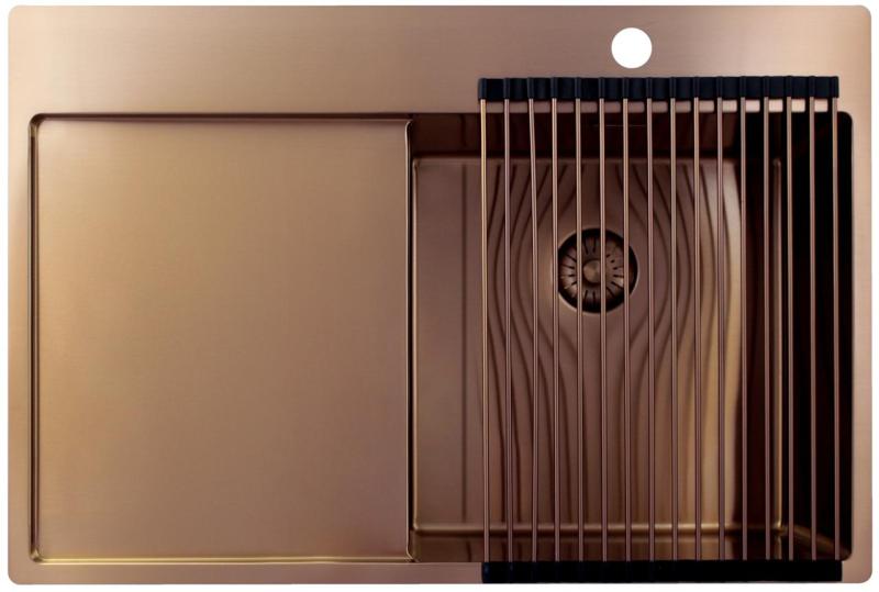 Pure.Sink Exclusivo Kobber køkkenvask med drypområde 78x52 cm Tapwing til højre PEX4078RT-62