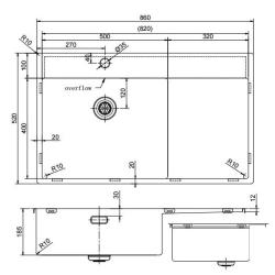 Pure.Sink Exclusivo Gun Metal vask med dræningsområde 86x52 cm Tapwing venstre PEX5086LT-61
