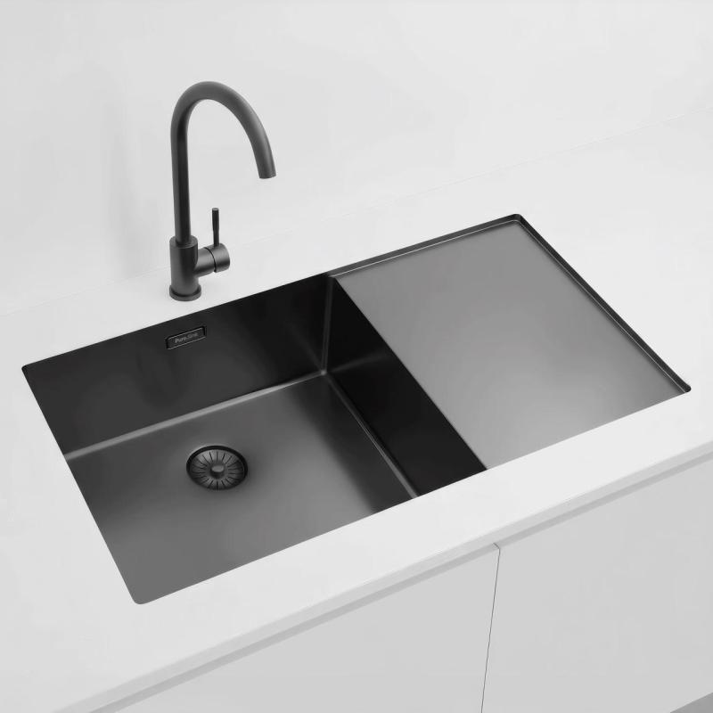Pure.Sink Exclusivo Gun Metal vask med dræningsområde 86x52 cm Tapwing venstre PEX5086LT-61