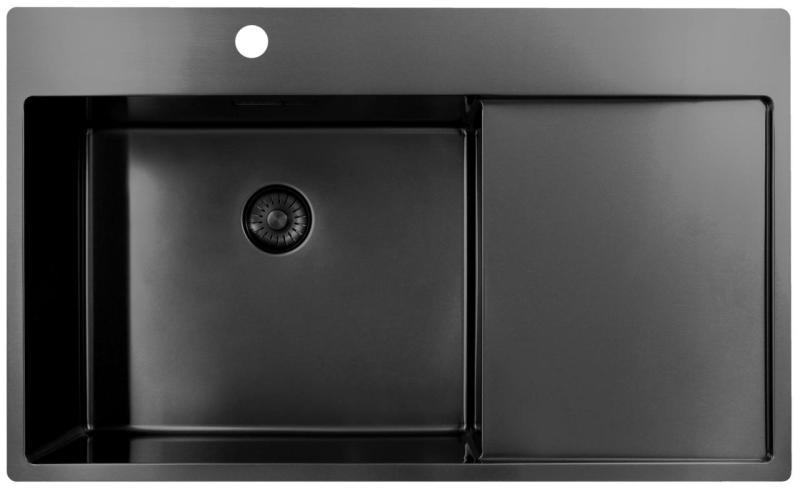 Pure.Sink Exclusivo Gun Metal vask med dræningsområde 86x52 cm Tapwing venstre PEX5086LT-61