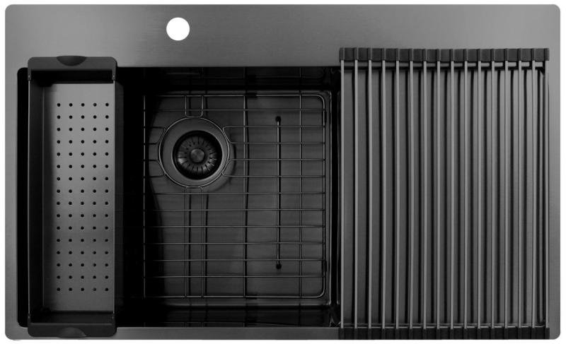 Pure.Sink Exclusivo Gun Metal vask med dræningsområde 86x52 cm Tapwing venstre PEX5086LT-61