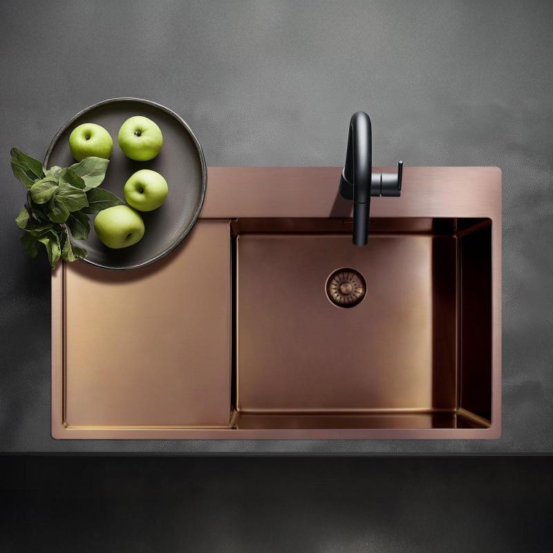 Pure.Sink Exclusivo Kobber vask med drænbakke 86x52 cm Tapwing til venstre PEX5086LT-62