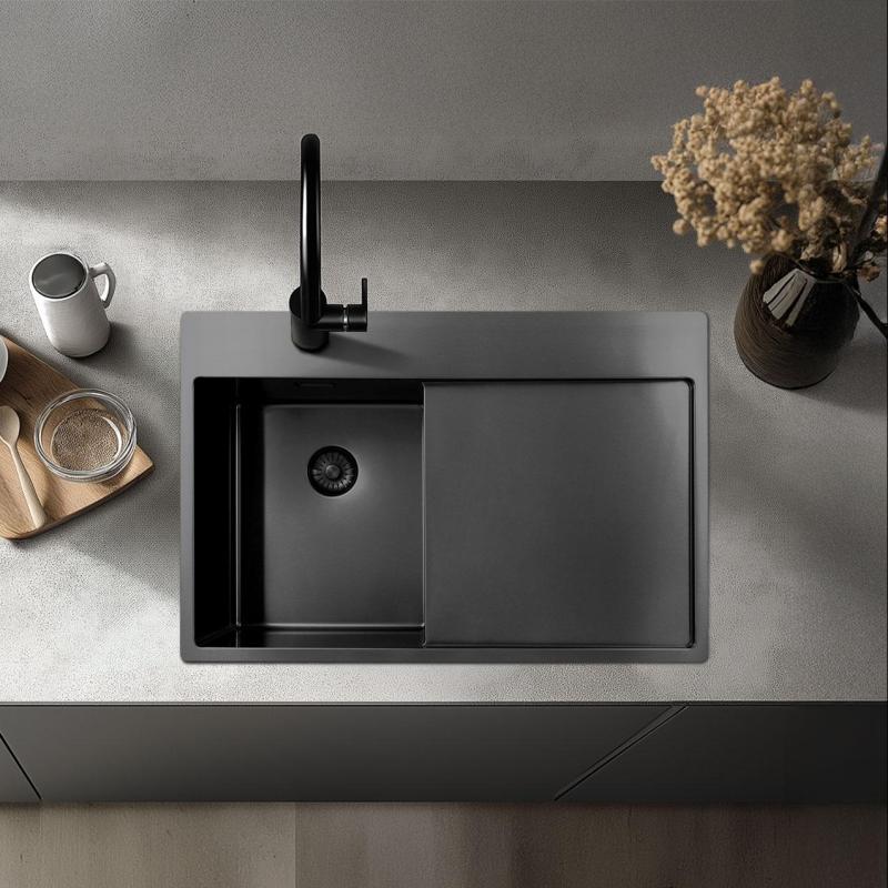 Pure.Sink Exclusivo RVS vask med dræningsområde 86x52 cm Tapwing til højre PEX5086RT-02