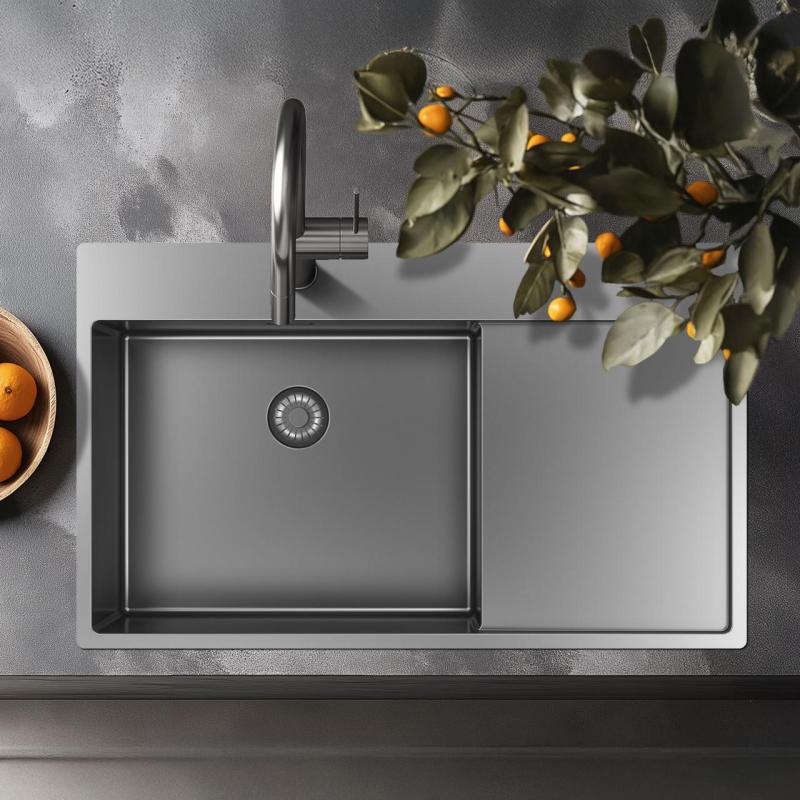 Pure.Sink Exclusivo RVS vask med dræningsområde 86x52 cm Tapwing til højre PEX5086RT-02