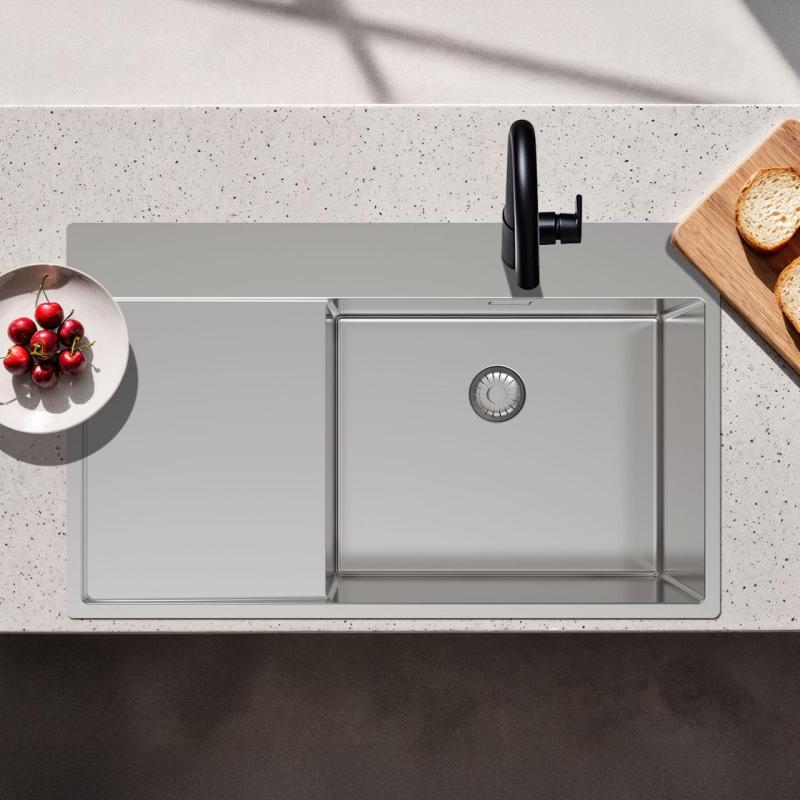 Pure.Sink Exclusivo RVS vask med dræningsområde 86x52 cm Tapwing til højre PEX5086RT-02