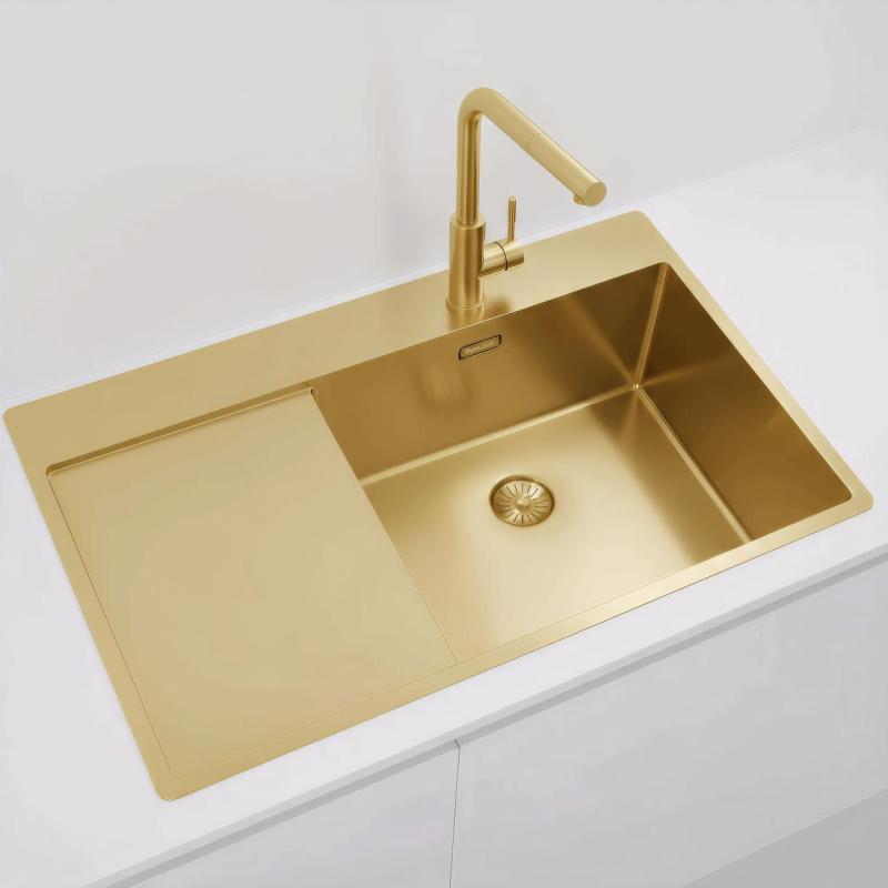 Pure.Sink Exclusivo Gylden vask med dræningsområde 86x52 cm Tapving højre PEX5086RT-60