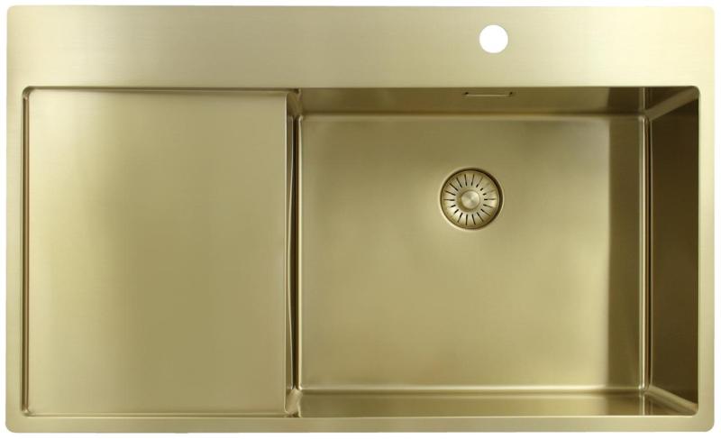 Pure.Sink Exclusivo Gylden vask med dræningsområde 86x52 cm Tapving højre PEX5086RT-60