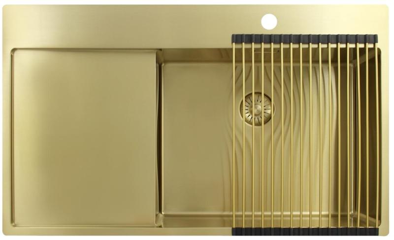 Pure.Sink Exclusivo Gylden vask med dræningsområde 86x52 cm Tapving højre PEX5086RT-60