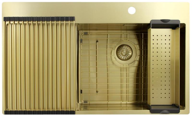 Pure.Sink Exclusivo Gylden vask med dræningsområde 86x52 cm Tapving højre PEX5086RT-60