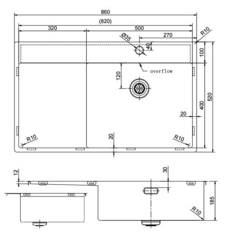 Pure.Sink Exclusivo Gylden vask med dræningsområde 86x52 cm Tapving højre PEX5086RT-60