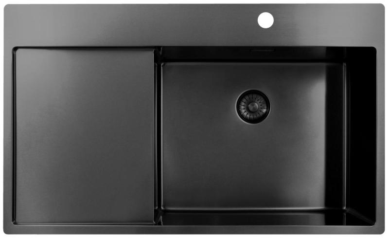 Pure.Sink Exclusivo Gun Metal vask med drypområde 86x52 cm Tapwing højre PEX5086RT-61