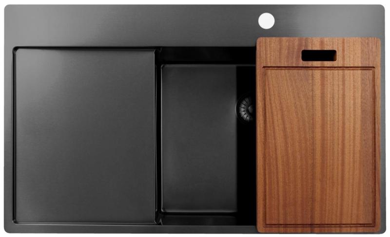 Pure.Sink Exclusivo Gun Metal vask med drypområde 86x52 cm Tapwing højre PEX5086RT-61